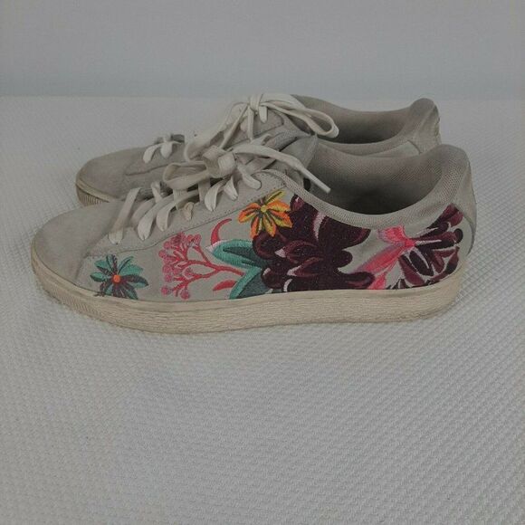 Puma Suede Velvet Hyper EMB Floral Embroidered Sneakers Womens 9.5 Lt Gray - Picture 5 of 10